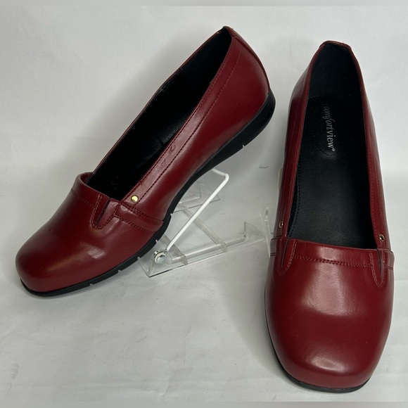 COMFORTVIEW Size 12W Deep Red Leather CASUAL FLAT SHOES #36-1677-8 - Picture 1 of 9